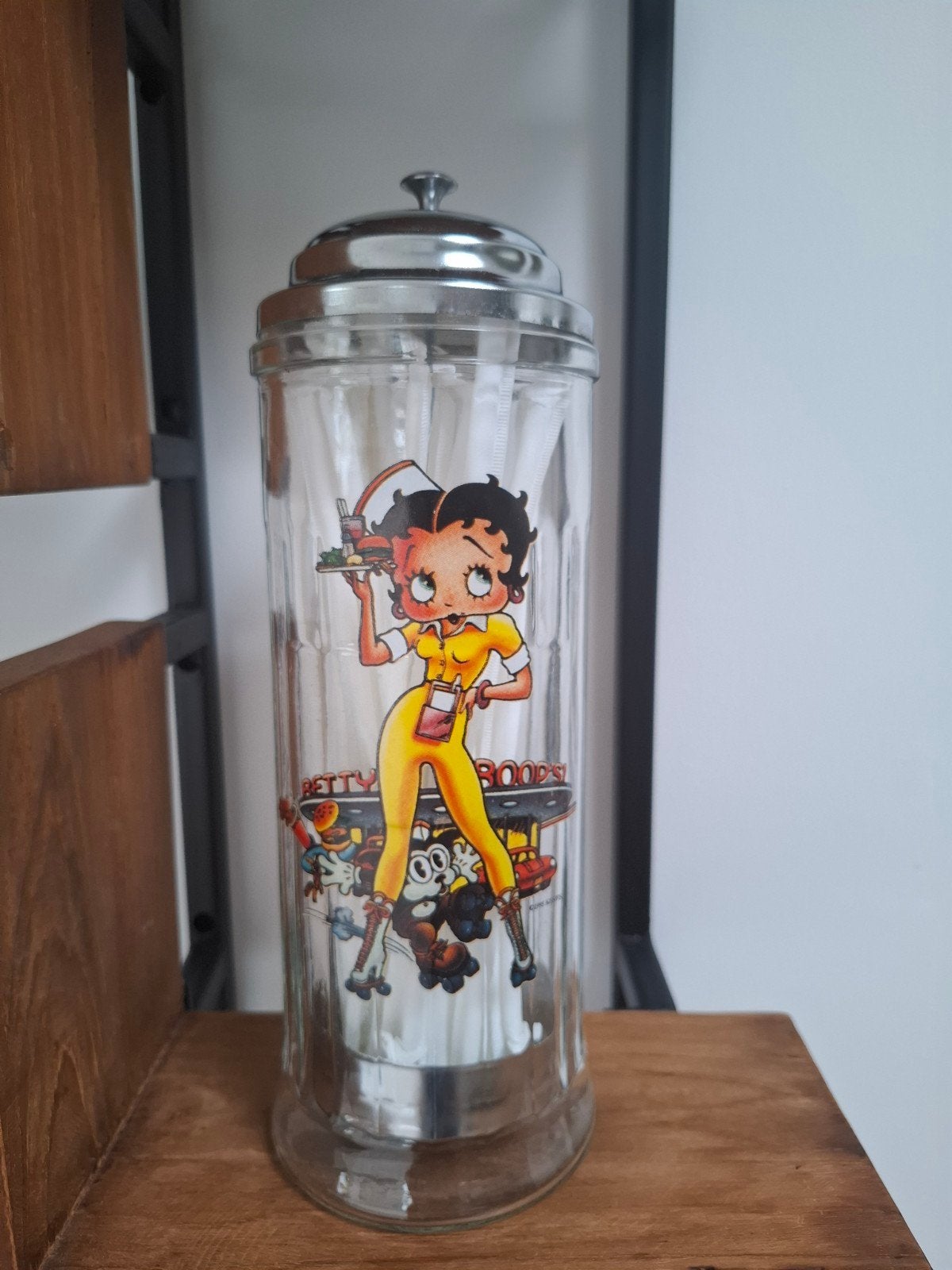 Vintage Betty Boop Rietjeshouder / Voorraadpot van Glas, Ophalen of Verzenden, Zo goed als nieuw, Gebruiksvoorwerp