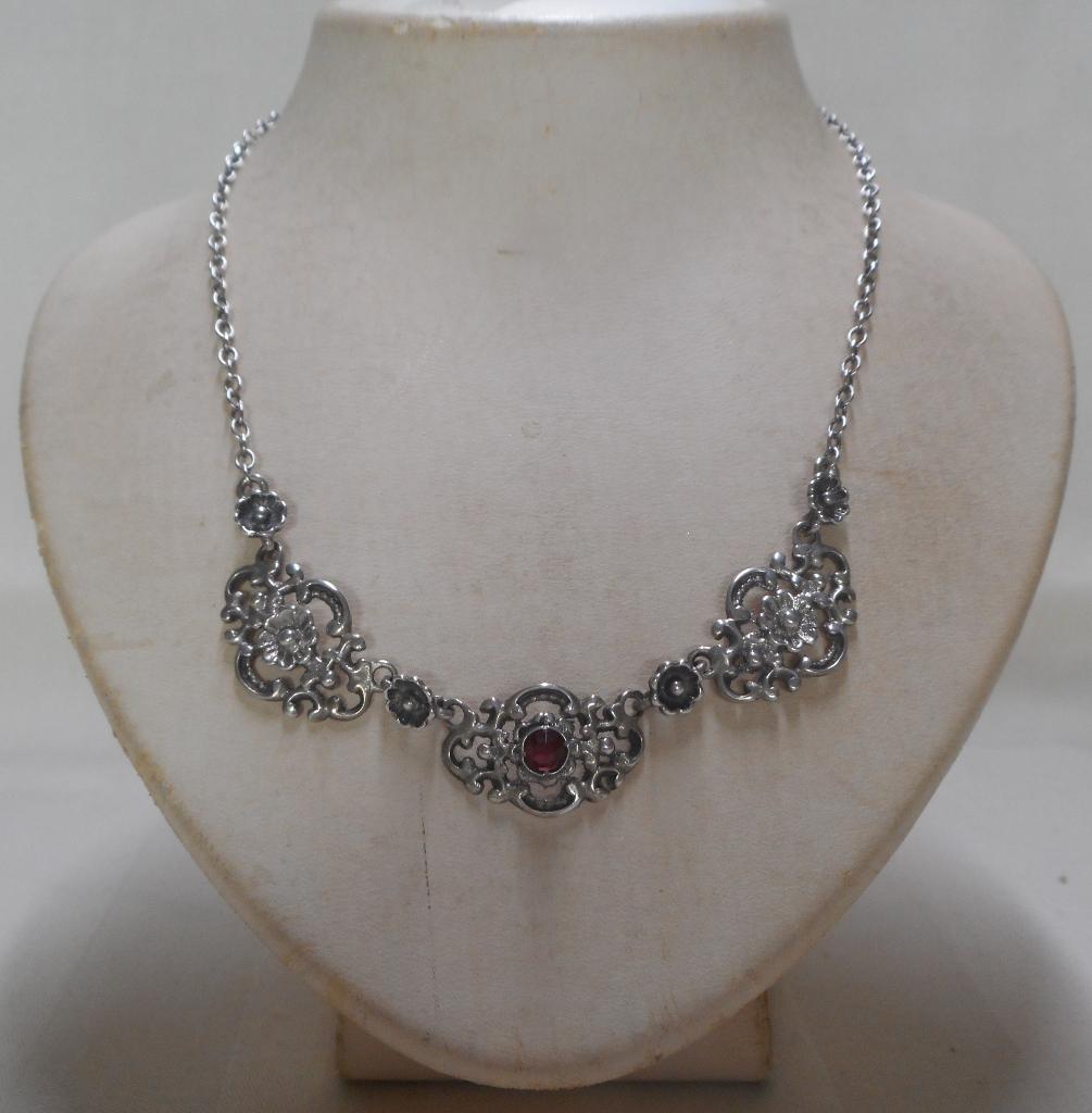 Zilveren Art Nouveau collier met granaat nr.1273