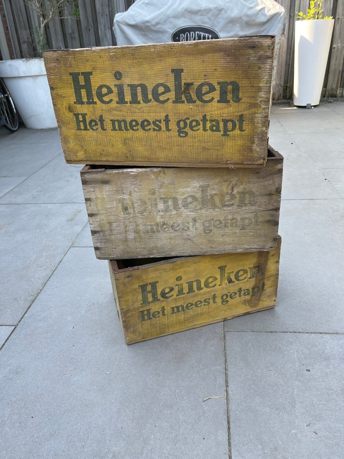 Originele jaren '60 Heineken bierkratten (3 stuks), Antiek en Kunst, Antiek | Overige Antiek, Ophalen of Verzenden