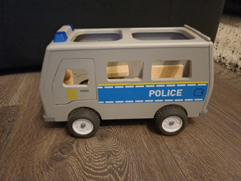 Houten speelgoed politiebus, Kinderen en Baby's, Speelgoed | Houten speelgoed, Gebruikt, Overige typen, Ophalen of Verzenden