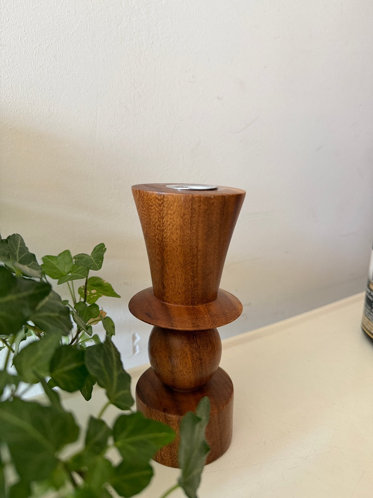 Mid Century houten kandelaar, Ophalen of Verzenden, Overige materialen