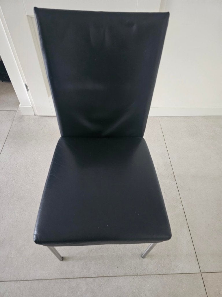 4 LEDEREN EETKAMER STOELEN MERK BERT PLANTEGIE, Ophalen, Gebruikt, Zwart, Vier