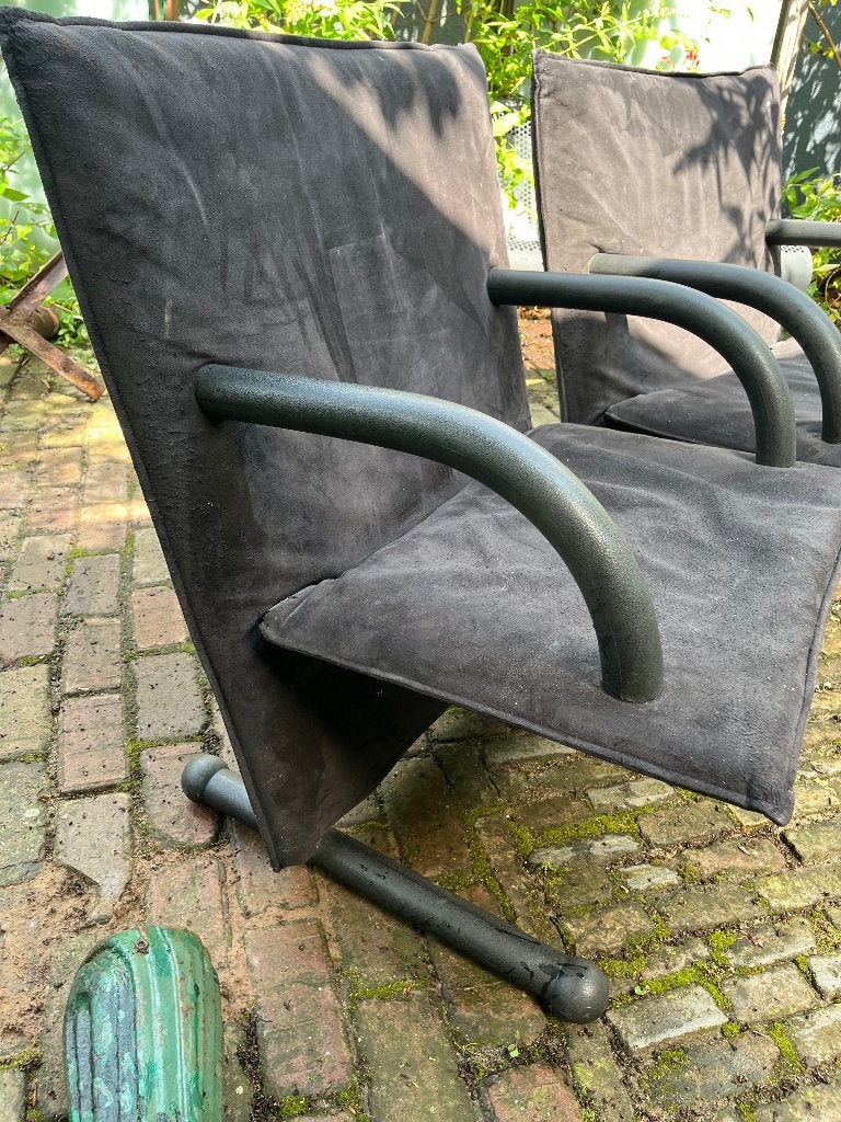 2x Arflex T-Line Burkhardt Vogther Alcantara fauteuils, Ophalen, Gebruikt, Metaal, 50 tot 75 cm