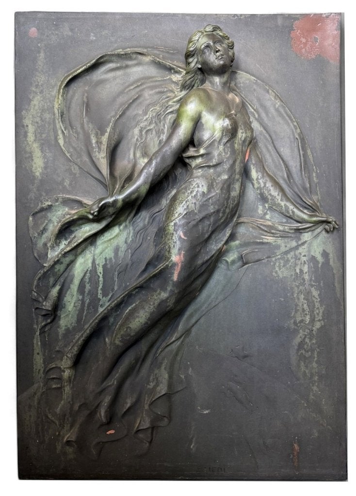 1109. Jugendstil bronzen reliëf, S. Liebl – ca. 1910, Brons, Beeld, 50 - 100 cm, Ophalen of Verzenden