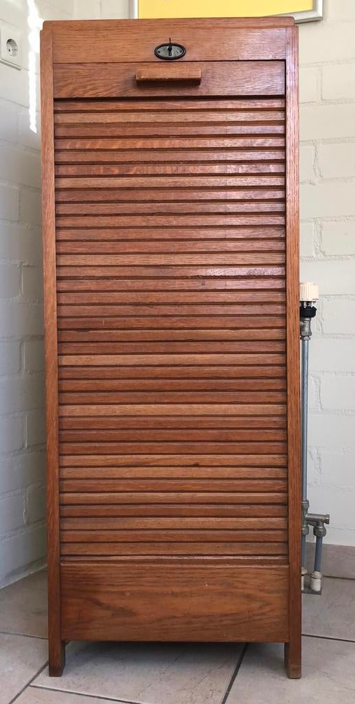 Eiken rolluikkastje in zeer nette staat met 9 lade’s, Huis en Inrichting, Ophalen, Minder dan 50 cm, Gebruikt, Retro / klassiek