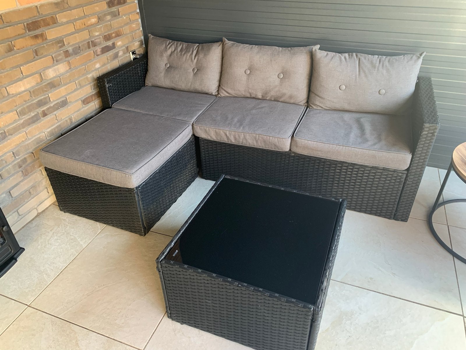 Wicker Loungeset Lounge set bank Tafel terras balkon tuin, Ophalen, 3 zitplaatsen, Zo goed als nieuw, Loungeset