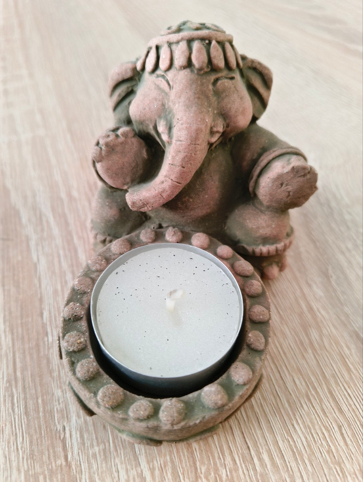 Stenen Olifant Waxinehouder - 10 cm, Gebruikt, Ophalen of Verzenden, Oosters, Bruin