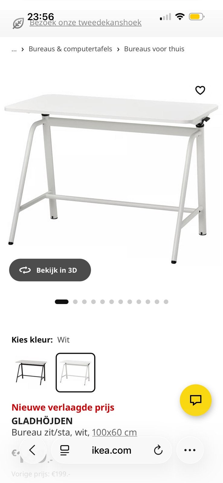 Sta zit bureau ikea gladhöjden, Huis en Inrichting, Bureaus, Ophalen, Zo goed als nieuw
