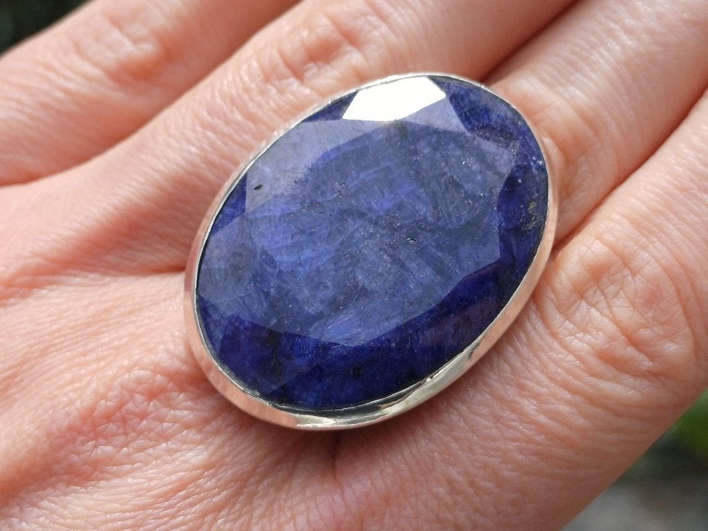 Vanoli Opmerkelijke zilveren ring met ruwe saffier maat 19,5, Daiva1973@hotmail.com, Vanoli, Blauw, 19 tot 20