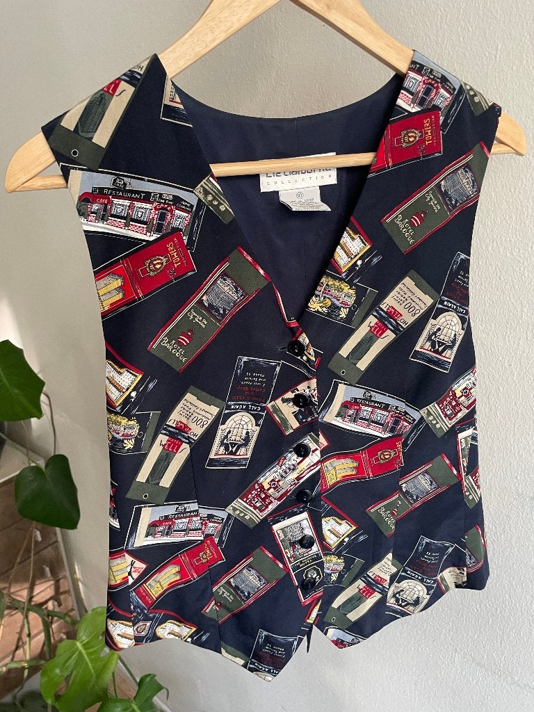 Top gilet vintage Liz Claiborne 38 giletje topje 100% zijde, Maat 38/40 (M), Blauw, Ophalen of Verzenden, Zo goed als nieuw