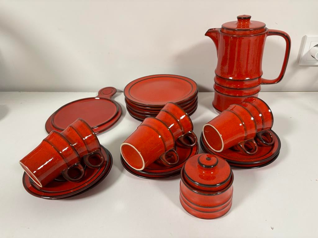 Vintage jaren 70 Jasba Keramik Koffieset - Rood (21-delig), Ophalen of Verzenden