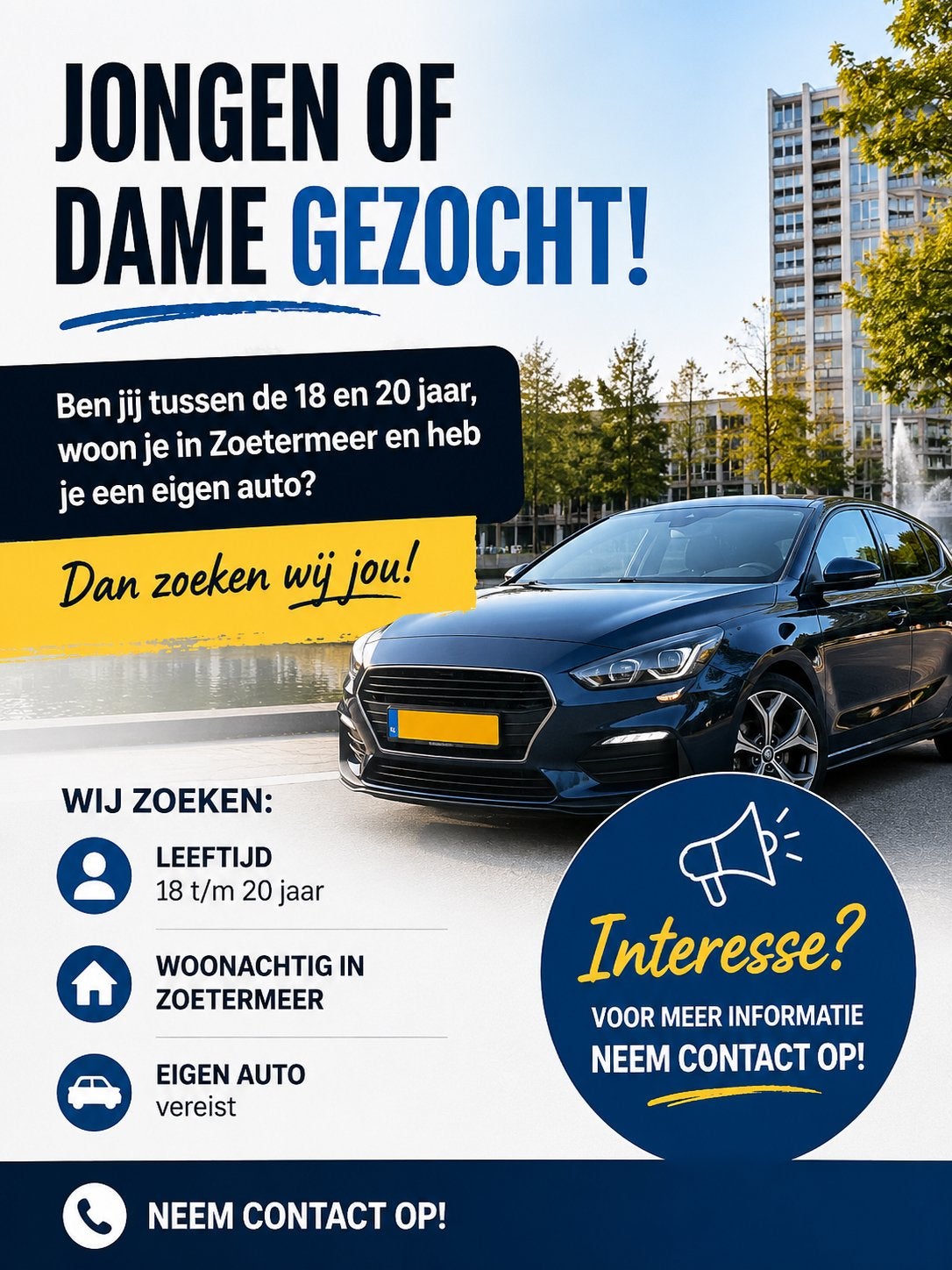 Jonge Bezorger Gezocht – Eigen Auto, Vacatures, 33 - 40 uur, Overige niveaus, Starter, Overige vormen