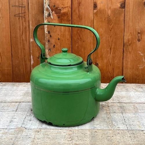 Waterketel emaille theepot groen Ø 22 cm origineel, Ophalen of Verzenden