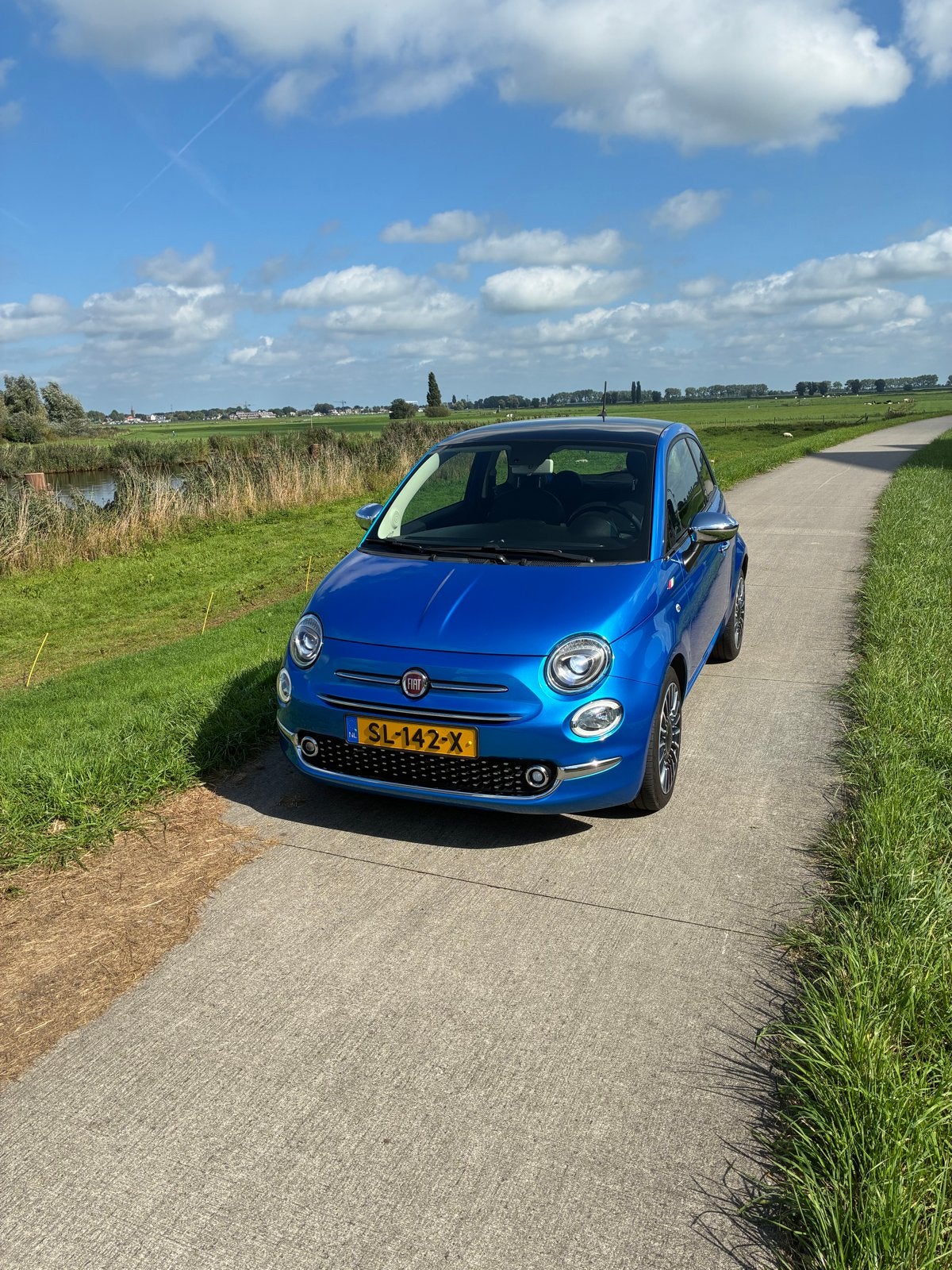 Fiat 500 Twinair Turbo 80pk 2018 Blauw, Voorwielaandrijving, Leder en Stof, 905 kg, Origineel Nederlands