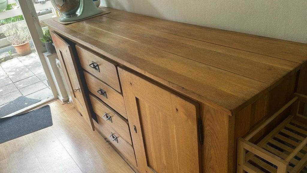 Massief eikenhouten kast / dressoir, Ophalen, Met deur(en), 150 tot 200 cm, Eikenhout