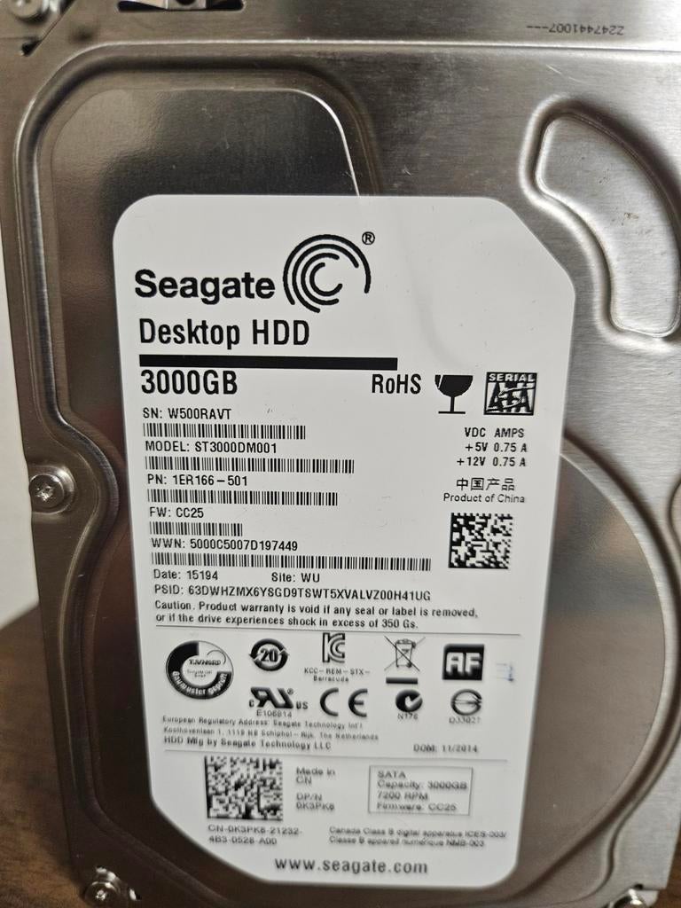 Seagate HDD 3TB - (meerdere stuks), Computers en Software, Harde schijven, Intern, Ophalen of Verzenden, Zo goed als nieuw, Desktop