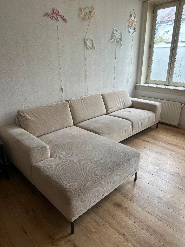 Mooie beige bank!, Ophalen, Driepersoons, Rechte bank, 200 tot 250 cm