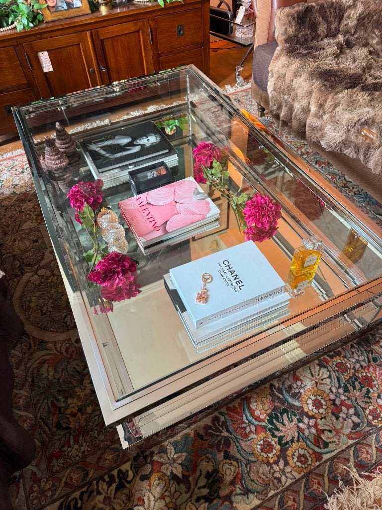 Eichholtz tafel Harvey salontafel – RVS met glas spiegel, Ophalen, Eichholtz, Delfweg 52 Noordwijkerhout, Zo goed als nieuw