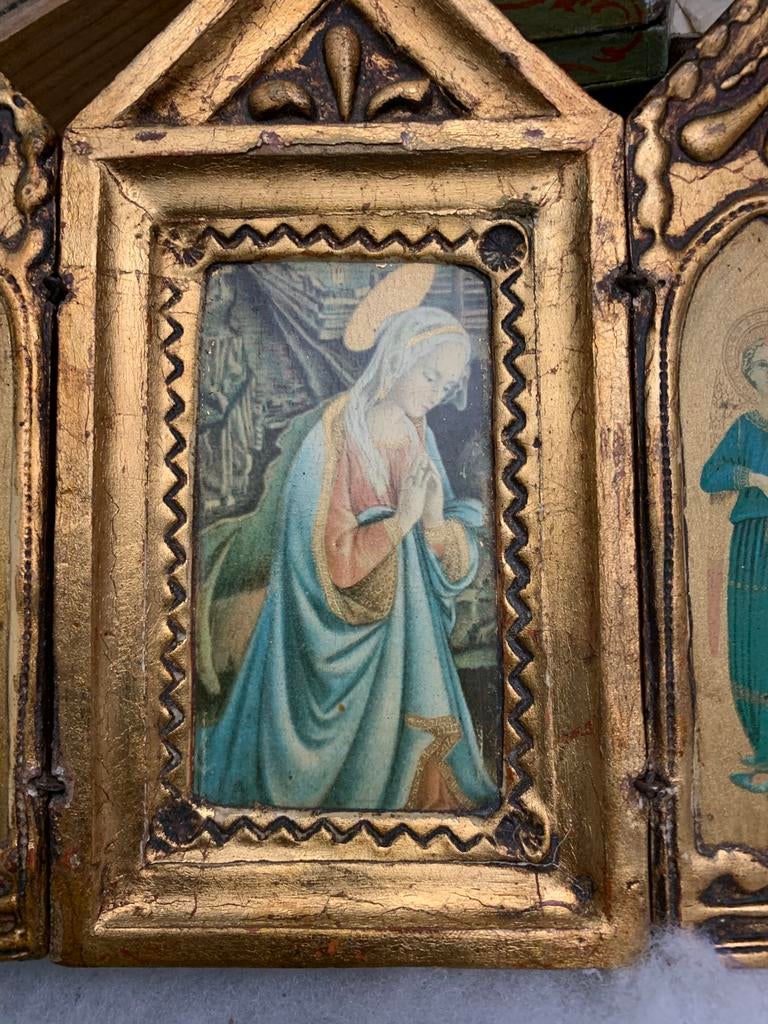 Antiek Italiaans Reisaltaar - Drieluik met Maria en Engelen, Antiek en Kunst, Ophalen of Verzenden