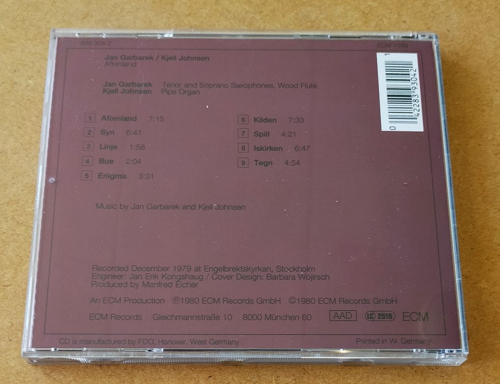 Jan Garbarek - Aftenland CD 1980/199? ECM Kjell Johnsen, Ophalen of Verzenden, Zo goed als nieuw, Jazz