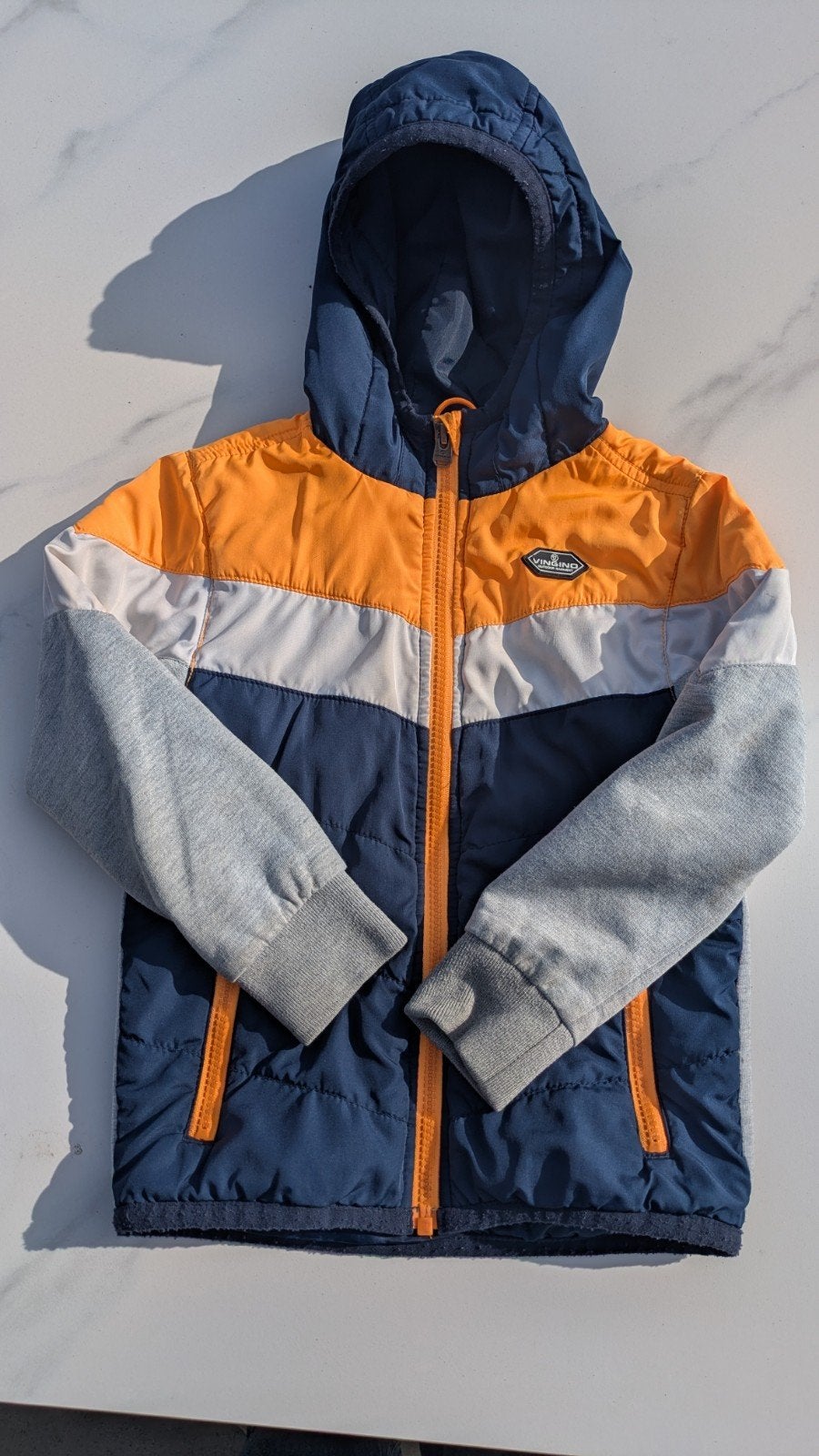 Vingino tussenjas maat 110 - Blauw/Oranje, Gebruikt, Ophalen of Verzenden, Vingino, Jongen
