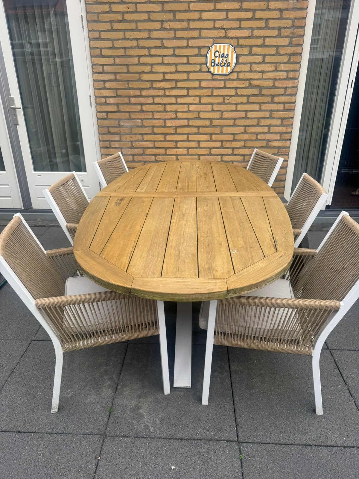 Bellagio eettafel met manifesto stoelen, Tuin en Terras, Tuinsets en Loungesets, Ophalen, Zo goed als nieuw, Aluminium, Eettafel