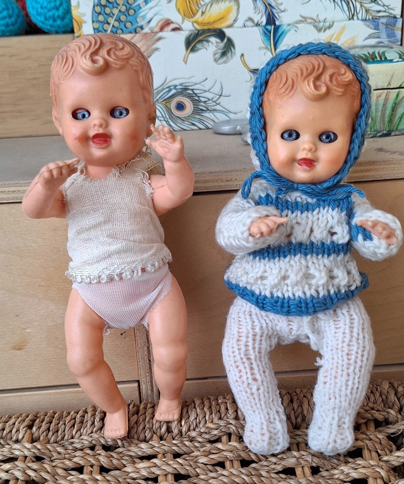 2 vintage popjes, 12cm, jaren '50, Verzamelen, Ophalen of Verzenden, Gebruikt, Pop