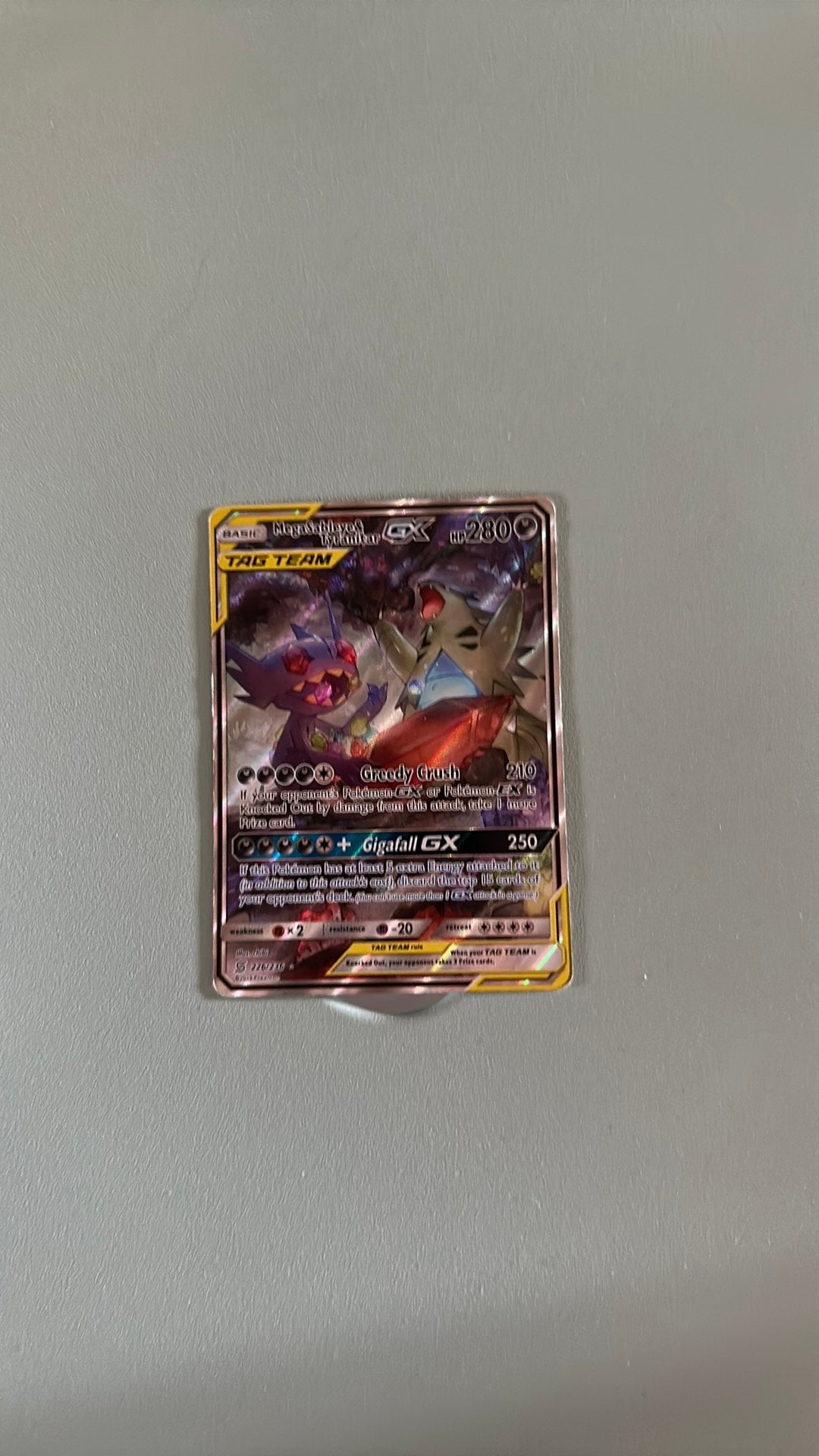 Tag Team MegaSableye en Tyranitar, Ophalen of Verzenden, Zo goed als nieuw, Losse kaart, Foil