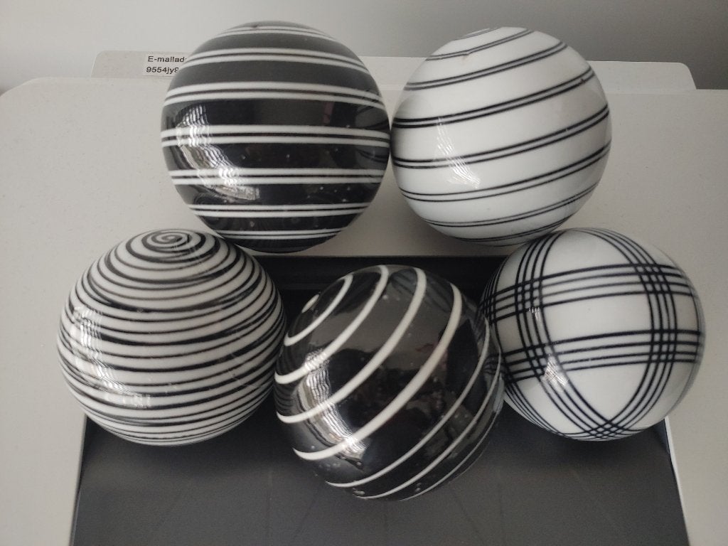 Set van 5 groote 8,5cm decoratieve gepolijste carpet bowls, Ophalen of Verzenden, Zo goed als nieuw, Steen/keramiek