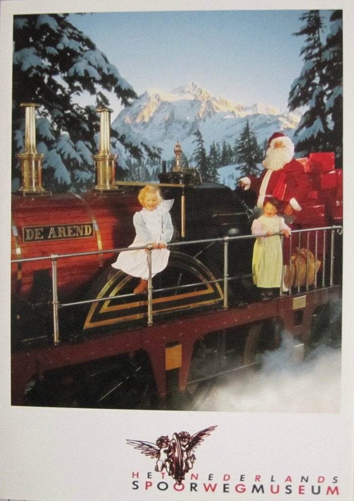 Stoomtrein de Arend met kerstman op dubbele ansichtkaart, Ophalen of Verzenden, 1980 tot heden, Gelopen, Overige thema's