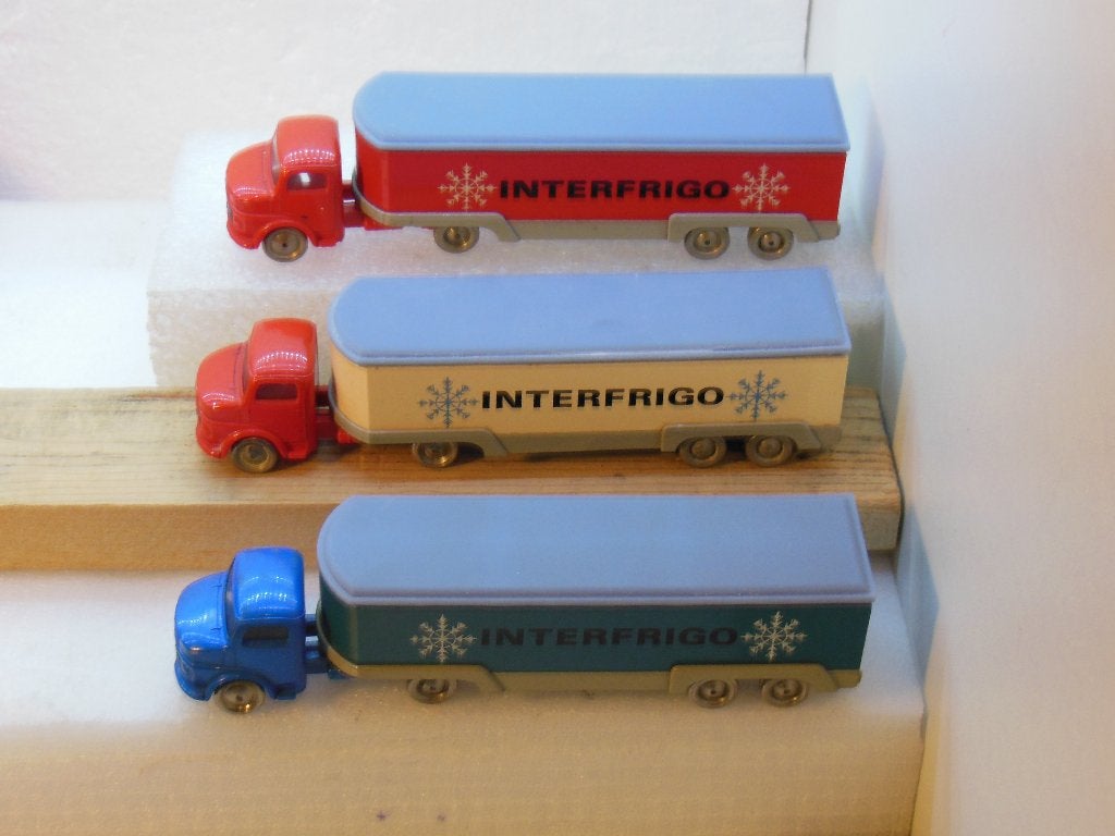 LEGO - 3 x MB INTERFRIGO - 1:87 - Rood/Wit/Blauw, Ophalen of Verzenden, Gebruikt, Bus of Vrachtwagen, Overige merken