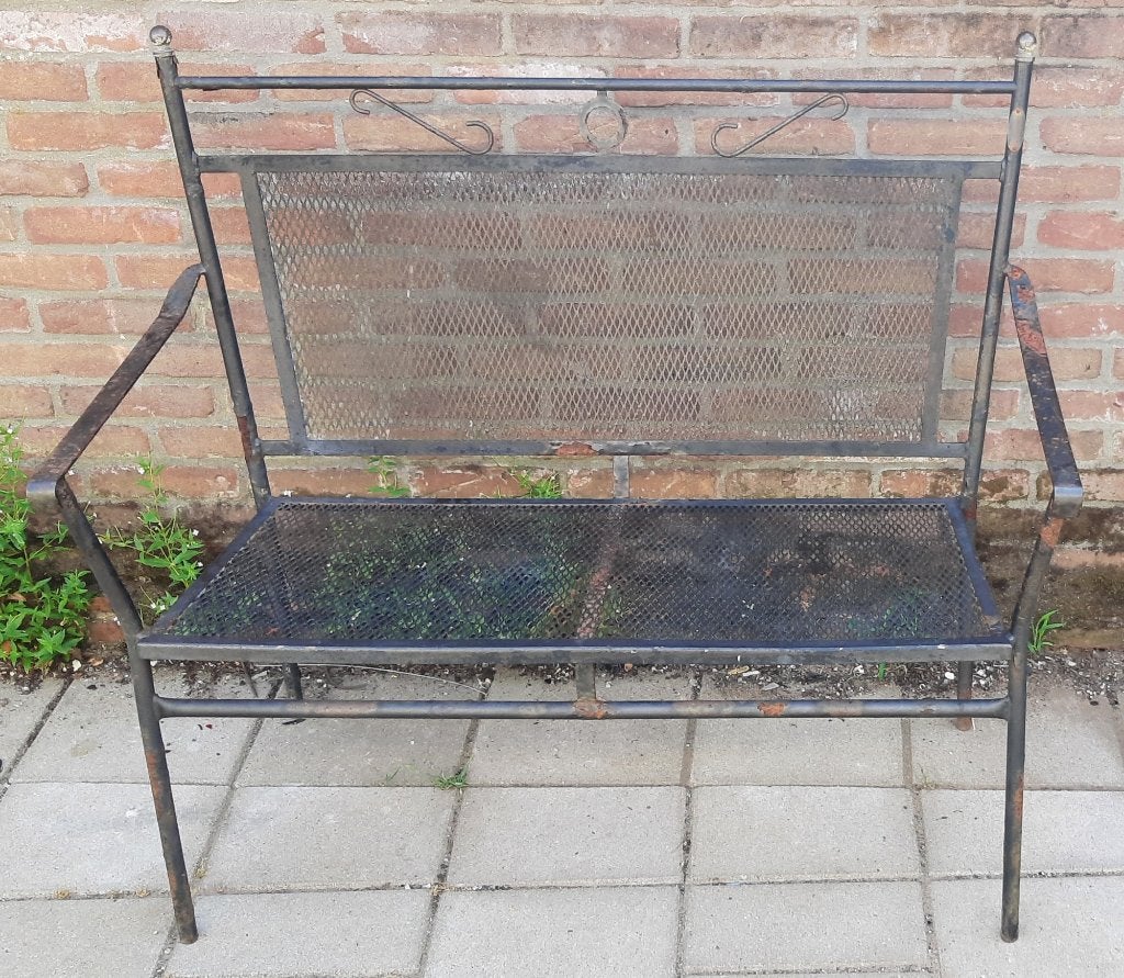 Metaal-ijzer twee zit bankje tuinbankje., Ophalen, Gebruikt, Metaal