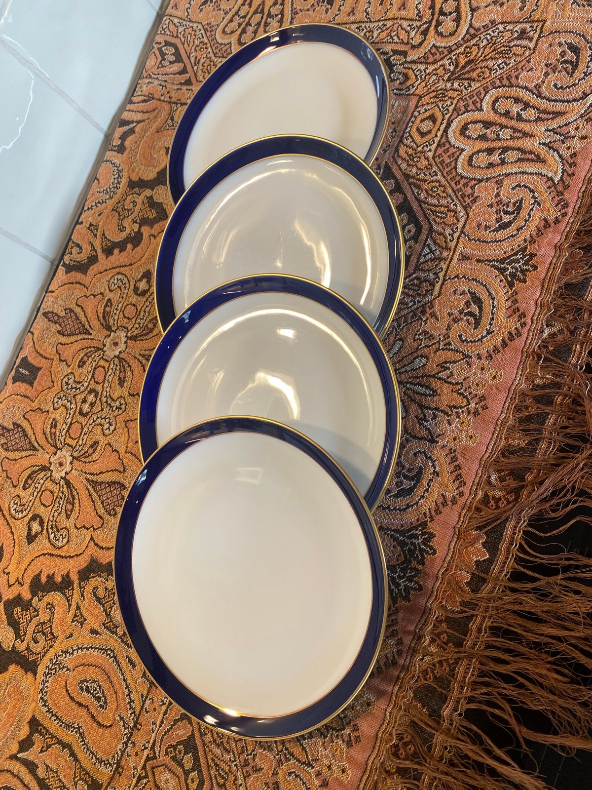 4 Eschenbach Bavaria bordjes, kobaltblauw & goud, 19 cm, Antiek en Kunst, Ophalen of Verzenden