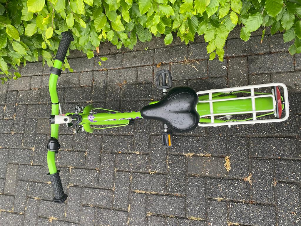 16 inch meisjesfiets - Alpina - Groen met roze banden, Fietsen en Brommers, Fietsen | Meisjes, Ophalen of Verzenden, Gebruikt