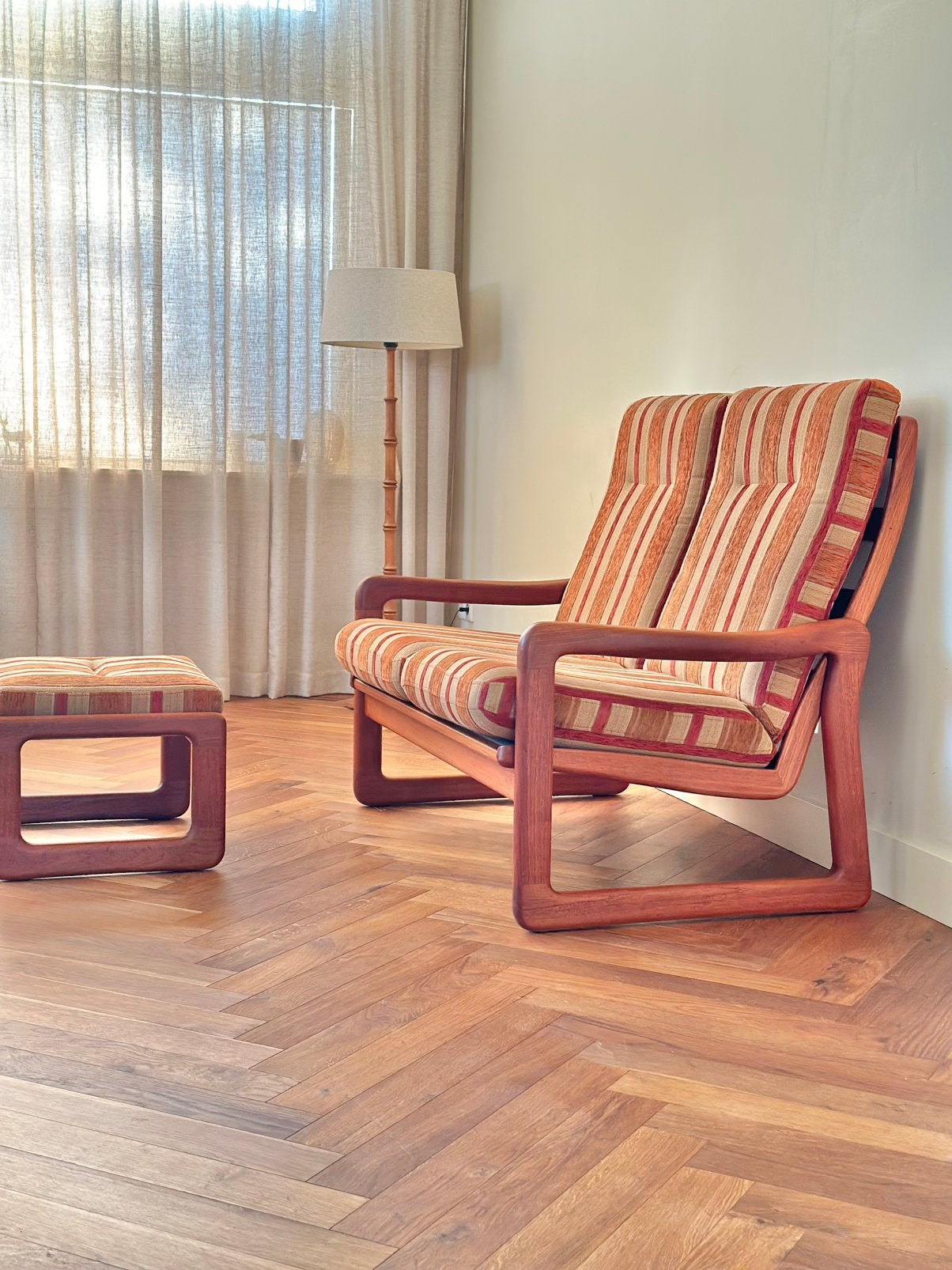 Vintage 2-zitter Deens design EMC teak hout jaren 50/60/70, Ophalen, Gebruikt, Tweepersoons, 75 tot 100 cm