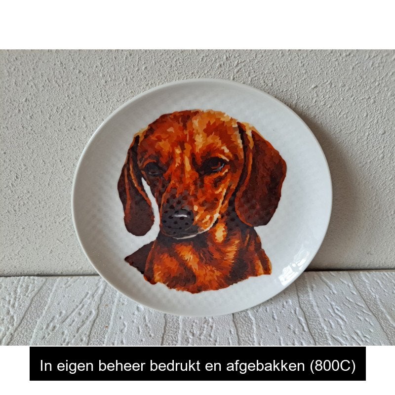 Ontbijtbord met Teckel Tekening van Porselein 17 cm, Nieuw, Ophalen of Verzenden, Bord(en), Overige stijlen
