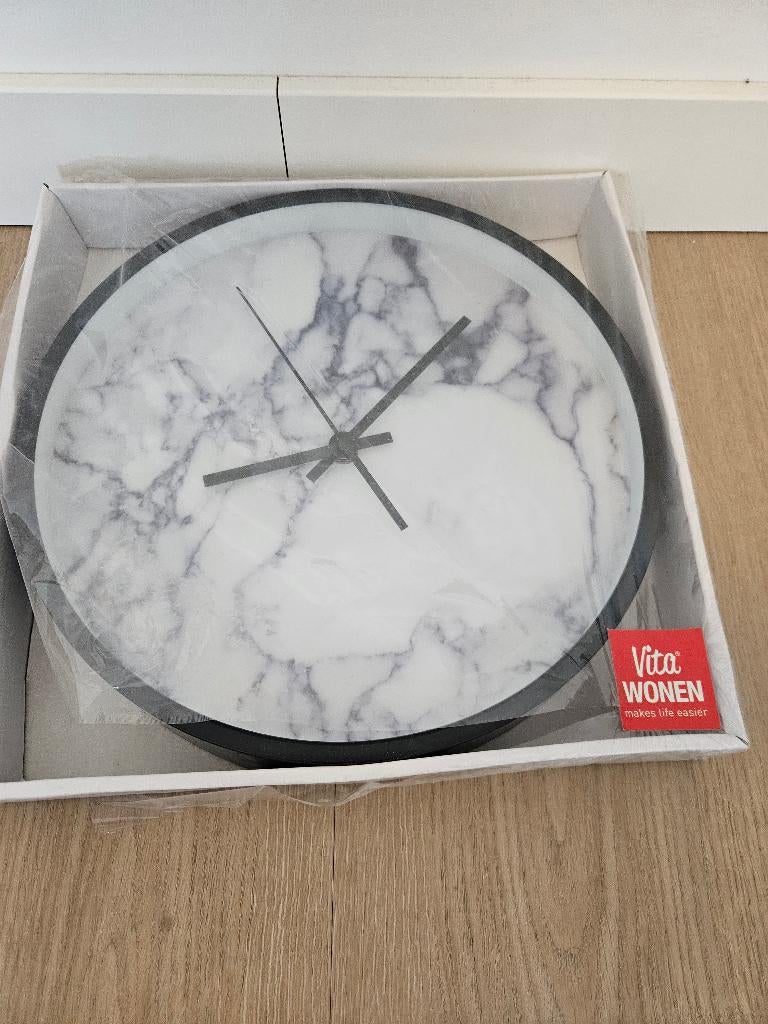 Wandklok marmer zwart, Huis en Inrichting, Woonaccessoires | Klokken, Ophalen of Verzenden, Nieuw, Analoog, Wandklok