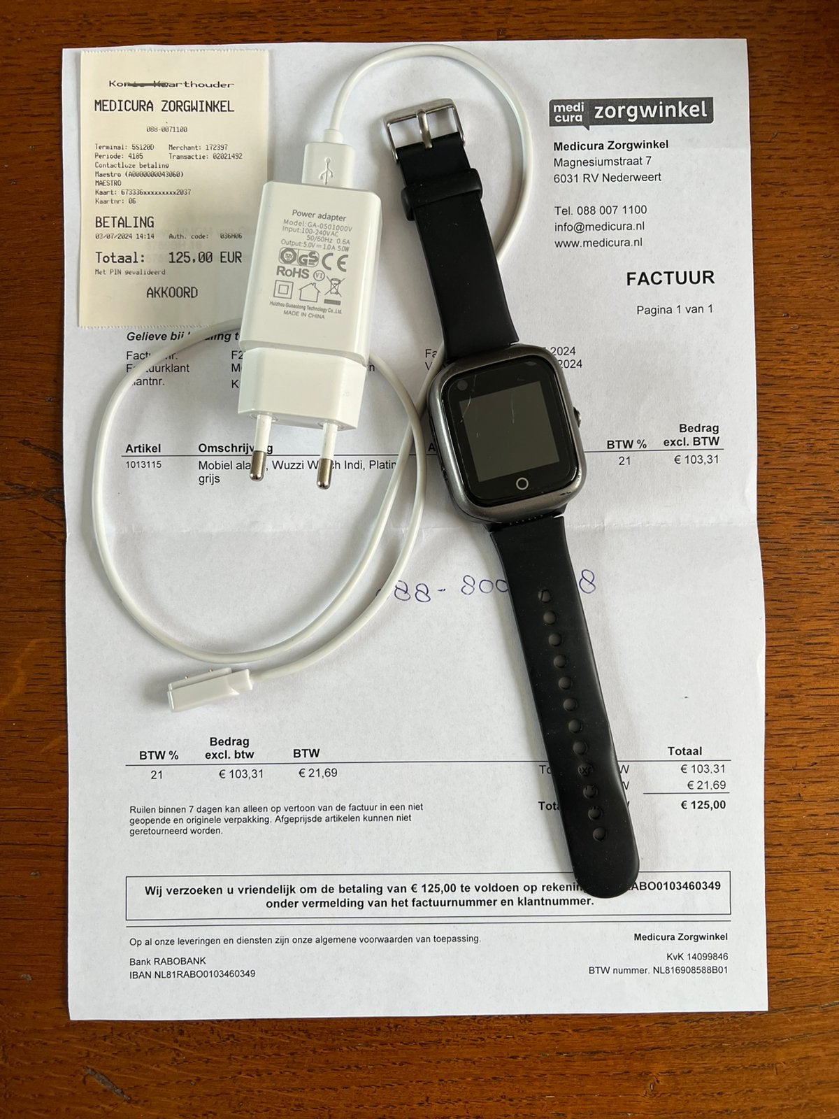 Mobiel alarm, Wuzzi Watch Indi Platina, Ophalen of Verzenden, Waterdicht, Zo goed als nieuw, Zwart