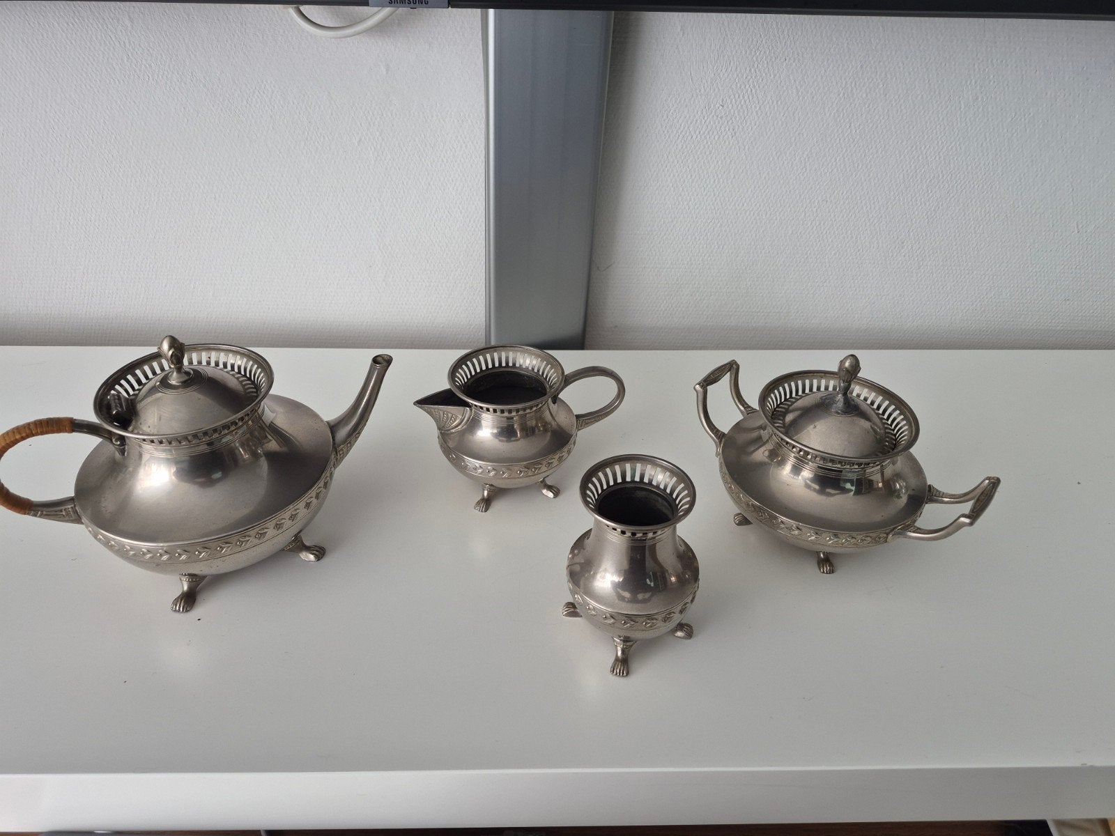 4-delige vintage tinnen theeset / koffieset  C. Kurz & Co Ti, Ophalen of Verzenden