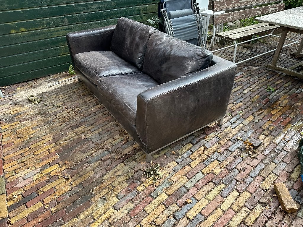 Leren Bank, Huis en Inrichting, Banken | Bankstellen, Ophalen, Gebruikt, Tweepersoons, 75 tot 100 cm