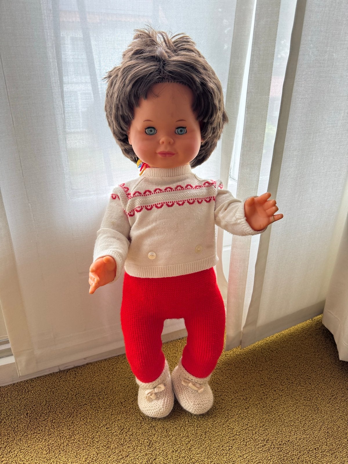 Vintage Babypop met gebreide kleding - Jaren '70, Ophalen, Gebruikt, Babypop
