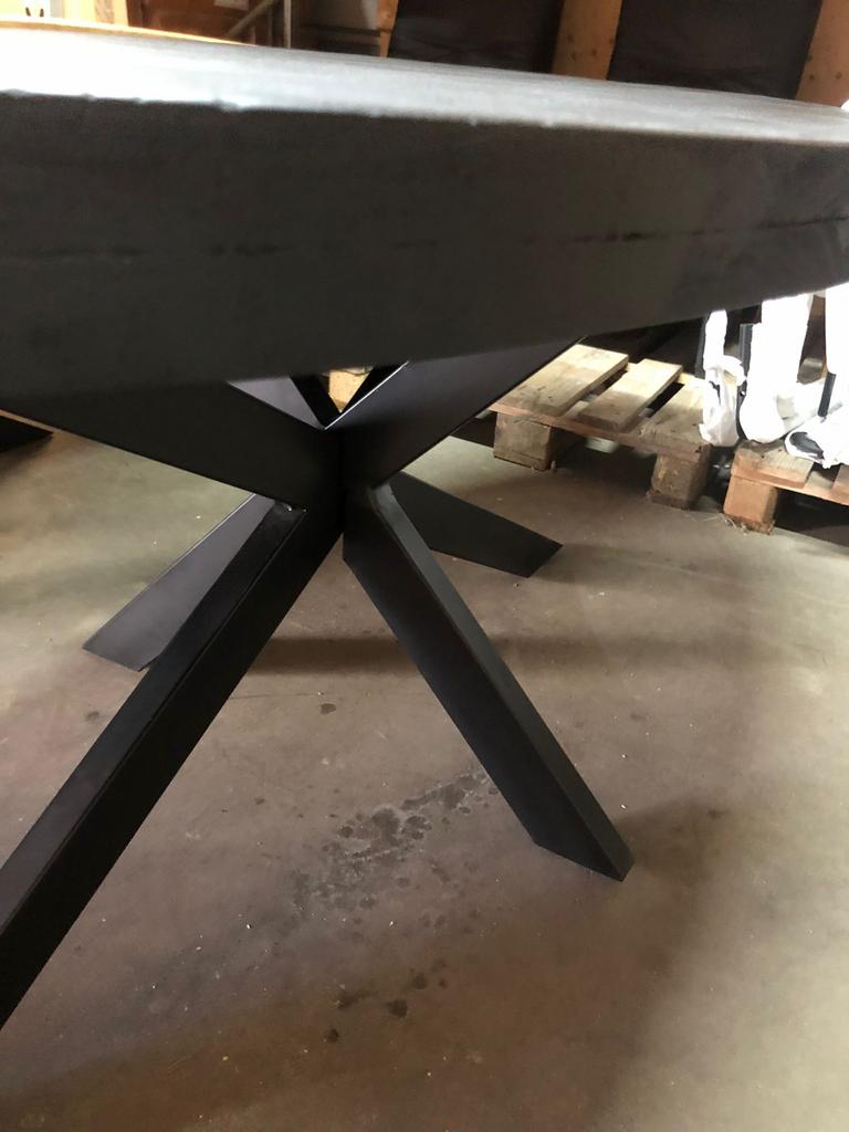 Ovale eettafel van Mangohout met industrieel onderstel, Ophalen, 100 tot 150 cm, Nieuw, 150 tot 200 cm