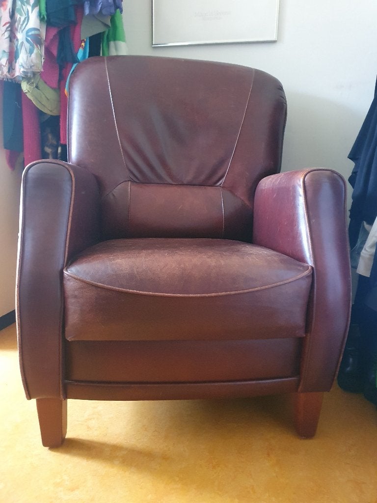 Fauteuil leer, Huis en Inrichting, Ophalen, Gebruikt, Leer, 50 tot 75 cm