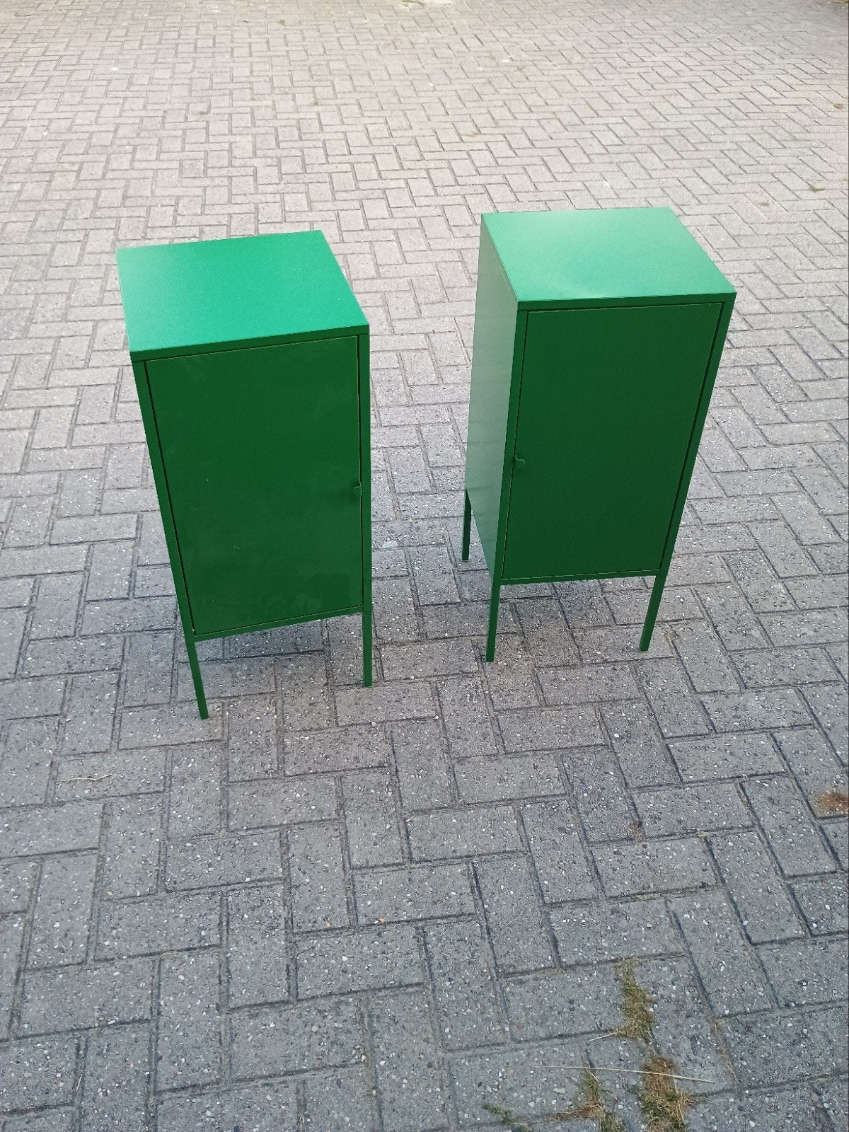 Set van 2 groene metalen nachtkastjes/opbergkasten, Ophalen of Verzenden, Zo goed als nieuw