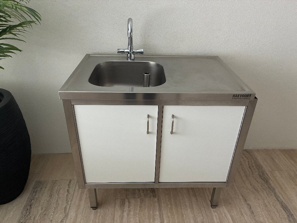 Professionele RVS spoelkast Hakvoort + kraan – 93x60x90 cm, Ophalen, Gebruikt, Wit, 50 tot 100 cm