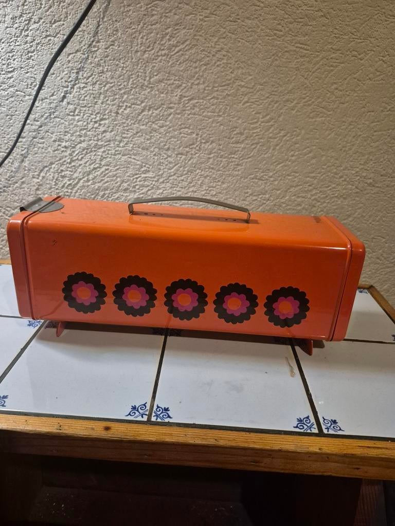 Vintage Oranje Broodtrommel met Bloemmotief, Ophalen of Verzenden