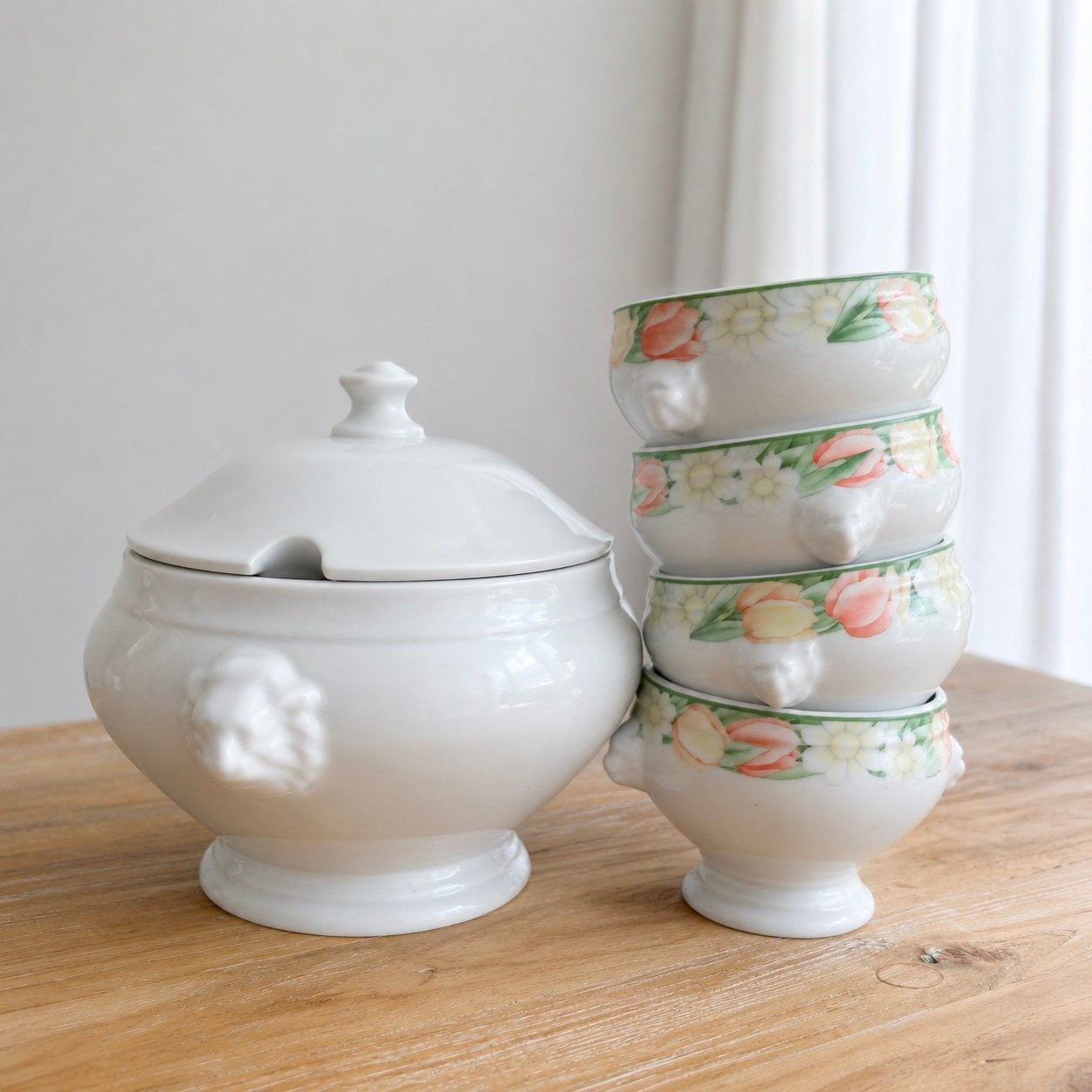 Bareuther Leeuwenkop Soepterinne met 4 Apilco Soepkommen, Huis en Inrichting, Keuken | Servies, Overige merken, Klassiek, Ophalen of Verzenden