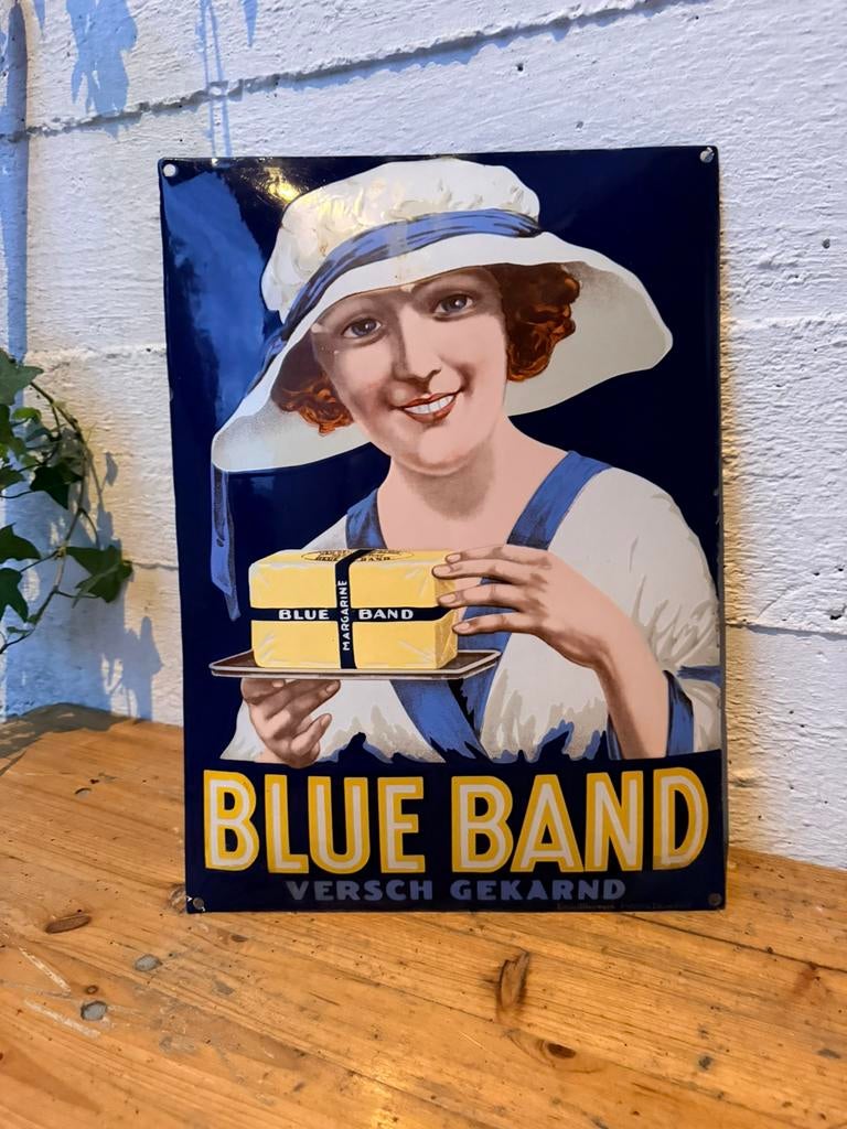 Emaille reclamebord Blue Band Margarine Langcat Bussum, Ophalen of Verzenden, Zo goed als nieuw, Reclamebord