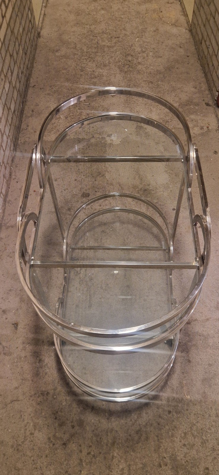 Glazen serveerwagen / drankkar in Eric Kuster stijl, Ophalen of Verzenden, Ovaal, Eric Kuster stijl, Glas