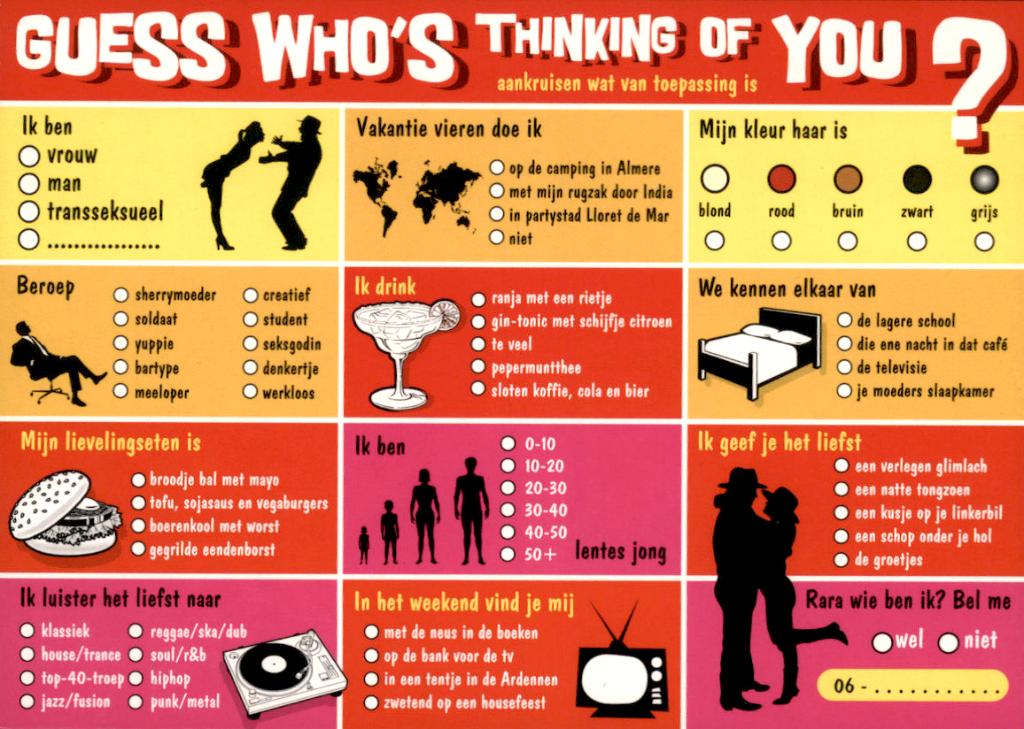 Guess who's thinking of you?, Verzenden, 1980 tot heden, Ongelopen, Overige thema's